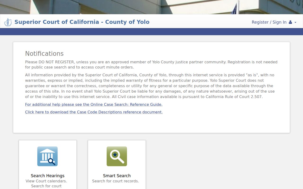 Yolo residents directory Superior Court public case search