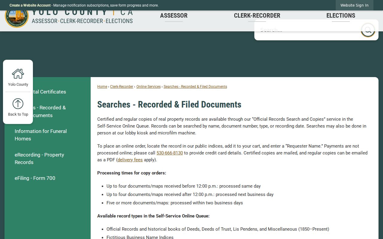 Yolo previous residents recorded document search modes