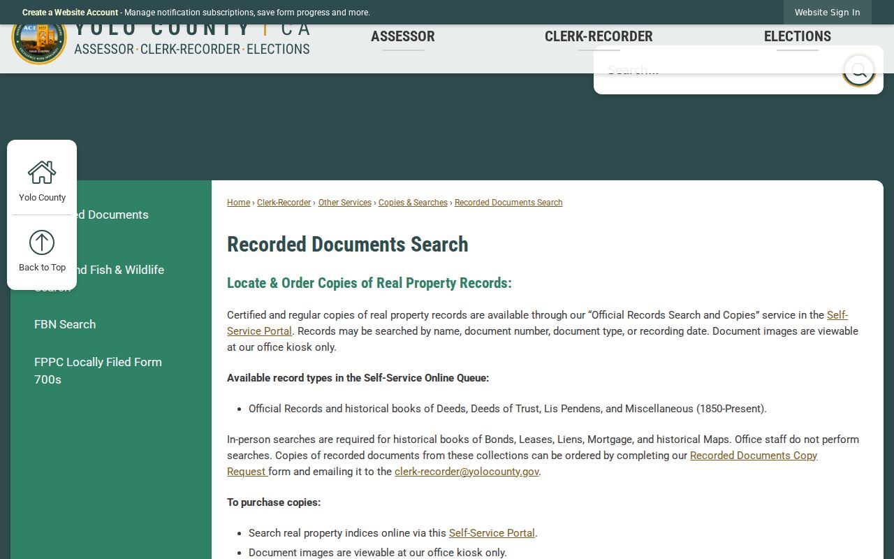 Yolo previous residents official records search